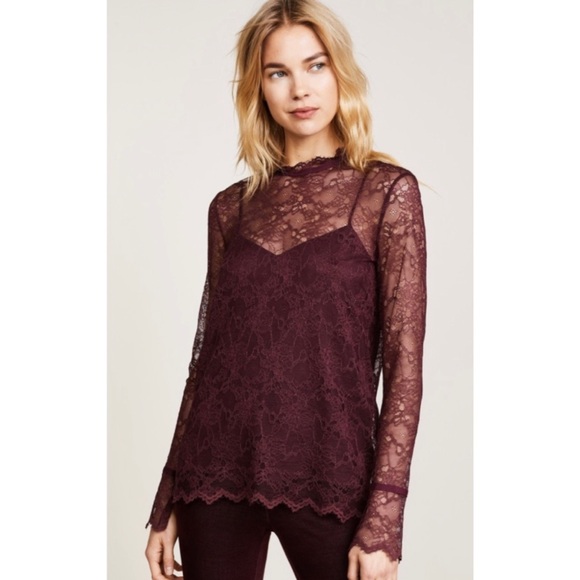 Theory Tops - Theory Sheer Lace Long Sleeve Blouse With Tank Top - Size Medium